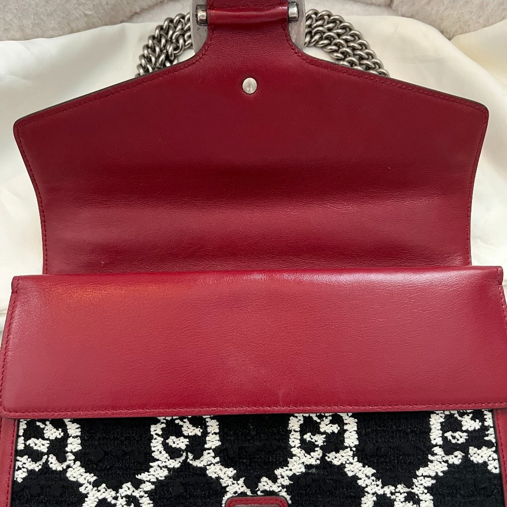 GUCCI Dionysus GG Black White Tweed Red Leather Bag Purse Limited Edition 11 x 7 - Picture 7 of 16